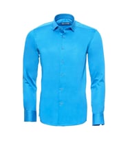 Uzun Kollu Pamuk Saten Slim Fit Turkuaz Erkek Gömlek - Wessi (Mavi)