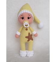 Sarı Emzikli Bebek Uyku Arkadaşı Amigurumi Organik Oyuncak