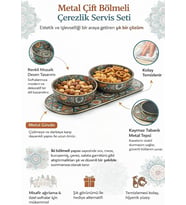 Metal Mozaik Desenli 2’li Servis Kasesi Seti, Çift Bölmeli Meze, Sos ve Kuruyemiş Sunum Kabı, Kaymaz Metal Servis Tepsili, Şık ve Dayanıklı Sofra Aksesuarı, Ev, Misafir Sunumlarına Uygun