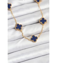 316L Çelik Zincir Gold Renk Lacivert Yonca Kadın Kolye 5886 - SSSSSS2379-9056