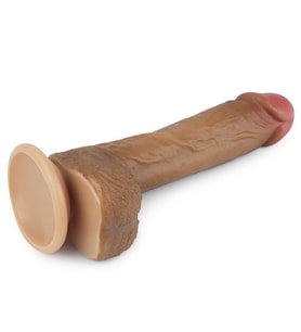 Gerçek Ten Hissi Sağlayan Esmer Renkte Özel Dokulu Çift Katmanlı 21 Cm Kemerli Penis