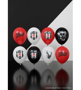 Beşiktaş Lisanslı Balon Seti 12 İnç 8'li Paket Siyah Beyaz Parti Süsleme Balonu
