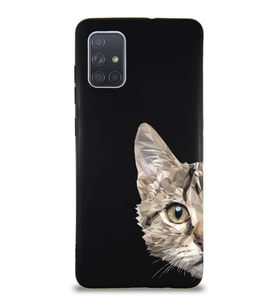 Samsung Galaxy A71 Soft Premier Kapak Catface Tasarımlı Silikon Kılıf - Siyah (Şeffaf)
