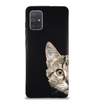 Samsung Galaxy A71 Soft Premier Kapak Catface Tasarımlı Silikon Kılıf - Siyah (Şeffaf)