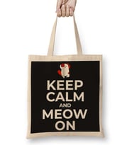Kedi Cats Keep Calm and Meow On Bez Çanta Uzun Saplı