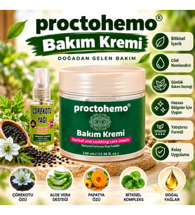 Proctohemo Bitkisel Bakım Kremi 100 ML + Çörekotu Yağı 30 ML Cilt Bakım Seti