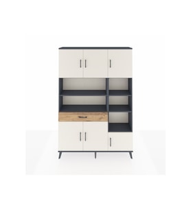 Arges Dolap 10 Raflı Tek Çekmeceli 6 Kapaklı 132x30x195 Antrasit-Aytaşı/Çam