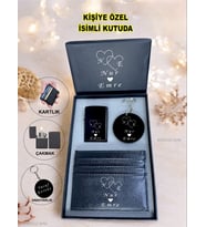 Kişiye Özel İsimli Sevgiliye Hediye Lüks Çakmak & Kartlık & Anahtarlık 3 Lü Hediye Set Özel Kutu