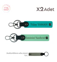 Dayıya Şık Armağan, İsim & Soyisim Kişiselleştirilmiş 2’li Anahtarlık, Yeşil-Koyu Turkuaz-Gri