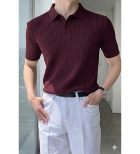 Erkek Düğmeli Fitilli Triko Polo Tişört Slim Fit