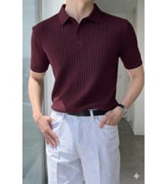 Erkek Düğmeli Fitilli Triko Polo Tişört Slim Fit