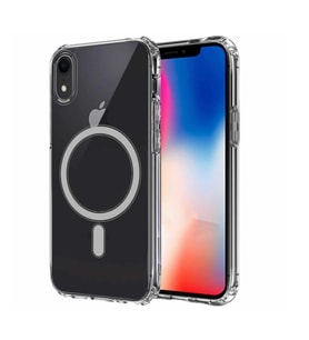 Apple iPhone XR 6.1 Kılıf Sert PC Magsafe Şeffaf Kapak Embos (Renksiz)