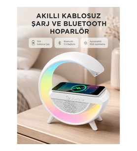 Mey İthalat® Kablosuz Şarjlı Bluetooth Hoparlör ve Gece Lambası – NFC, FM Radyo, RGB Işık