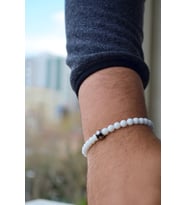 Beyaz Taşlı Gümüş Erkek Bileklik - B043601