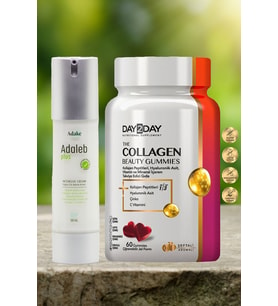 Day2Day Kolajen Tip 1 ve Tip 3 Çiğnenebilir 60 Jel Form Kırışıklık ve Leke Karşıtı Krem Adaleb Plus 50 ml