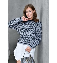 Kadın Bisiklet Yaka Desenli Oversize Triko Kazak (Gri)