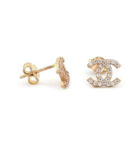C KÜPE TAŞLI MODEL MİNİ BOY GOLD-GÜMÜŞ VE ROSE RENK 925 AYAR GÜMÜŞ KÜPE (Gold)