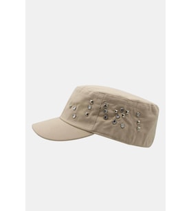 Kadın Asker Stili Bej Taşlı Tasarım Şapka Full Cap 57cm