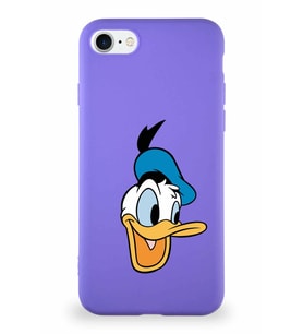 Apple iPhone SE 2020 Soft Premier Kapak Donald Duck-A Tasarımlı Silikon Kılıf - Mor (Şeffaf)