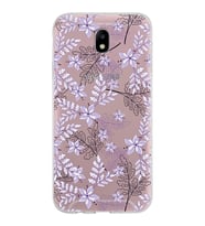 Samsung Galaxy J7 Pro Kapak Floral Lila Tasarımlı Şeffaf Silikon Kılıf