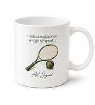 Tenis Sever İçin Kişiye Özel Raket Temalı Baskılı Kupa Bardak Hediye