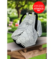 Bebek Arabası Aksesuarları Bebek Waffle Puset Anakucağı Örtüsü ve Minder Seti Kız Bebek Erkek Bebek (Gri)