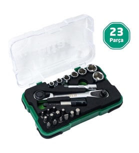 Elta 1/4" Altıköşe Cırcırlı Lokma Anahtar ve Bits Uç Seti 23 Parça