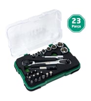 Elta 1/4" Altıköşe Cırcırlı Lokma Anahtar ve Bits Uç Seti 23 Parça
