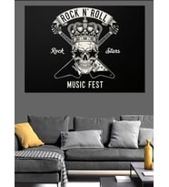 Taç Takmış Kurukafa Ve Rock'N Roll Müzik Festivali Afişi Dekoratif Kanvas - Mdf Ahşap Tablo