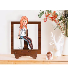 BK Gift Kişiye Özel Kadın Karikatürlü Ahşap Standlı 3D Biblo-39 (Beyaz)