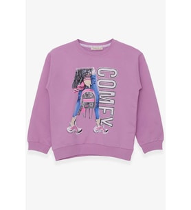 Breeze Kız Çocuk Sweatshirt Pullu Baskılı 9-14 Yaş, Eflatun