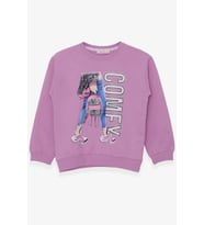 Breeze Kız Çocuk Sweatshirt Pullu Baskılı 9-14 Yaş, Eflatun