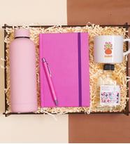 Kadına Özel Premium Hediye Kutusu – Pembe Termos, Defter, Kupa, Kalem ve Kolonya