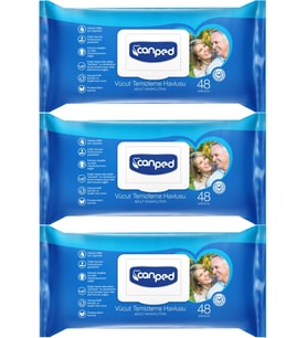 Canped Hasta Vücut Perine Temizleme Islak Mendil Havlu 48 Yaprak XL (3 Lü Set) Plastik Kapaklı