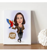 Papağanı Olan Kadın Karikatürlü Kanvas Tablo