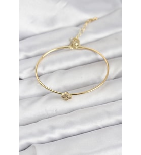 Zirkon Taşlı Yonca Model Gold Renk Kadın Bileklik - TJ-BB8235