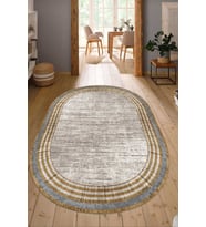 Dijital Baskılı Kaymaz Taban Yıkanabilir Oval Salon Halısı Mutfak Halısı Yolluk NDO-HT-662 (Bej)