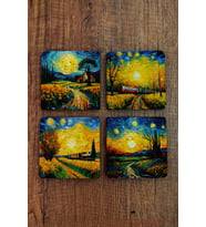 Doğal Taş Bardak Altlığı 4'lü Set 10x10x1 cm Yapay Zeka Desenleri Desenleri -Stone Coasters