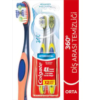 Colgate 360 Diş Arası Temizliği Dil ve Yanak Temizleyicili Orta Diş Fırçası 1+1
