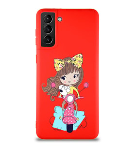 Samsung Galaxy S21 Plus Soft Premier Kapak Vespagirl Tasarımlı Silikon Kılıf - Kırmızı (Şeffaf)