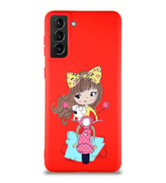 Samsung Galaxy S21 Plus Soft Premier Kapak Vespagirl Tasarımlı Silikon Kılıf - Kırmızı (Şeffaf)