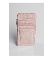 Simli Kadın Mini Cüzdan – Fermuarlı, Kağıt Para ve Kart Bölmeli (Pembe)