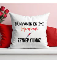 Dünyanın En İyi Hemşiresi Baskılı Elyaf Dolgulu Saten Hediye Yastık