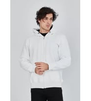 Unisex Tam Fermuarlı Kapşonlu SweatShirt - Beyaz