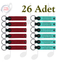 Kırmızı & Turkuaz, 26’lı Set, İsim Yazılabilen Deri Anahtarlık, Müzik Kursu Katılımcılarına Anı