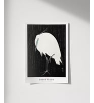 Çerçevesiz Poster Ohara Koson Yağmurda Ak Balıkçıl (Çok Renkli)