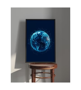 Tablo Ahşap Çerçeveli Tablo Çerçeveli Poster Dijital Ağ Dünya Temalı Tablo, Soyut Tablo