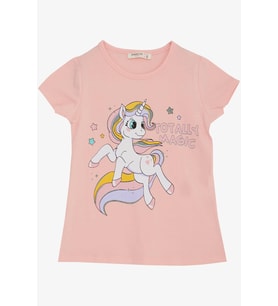 Breeze Kız Çocuk Tişört Sihirli Unicorn Baskılı 1.5-5 Yaş, Somon