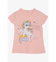 Breeze Kız Çocuk Tişört Sihirli Unicorn Baskılı 1.5-5 Yaş, Somon