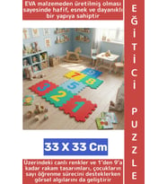 Ev Kreş Çocuk Odası Görsel Algı Eğitici Dayanıklı Esnek Canlı Renk Sayılar Puzzle Yer Matı 9 Parça